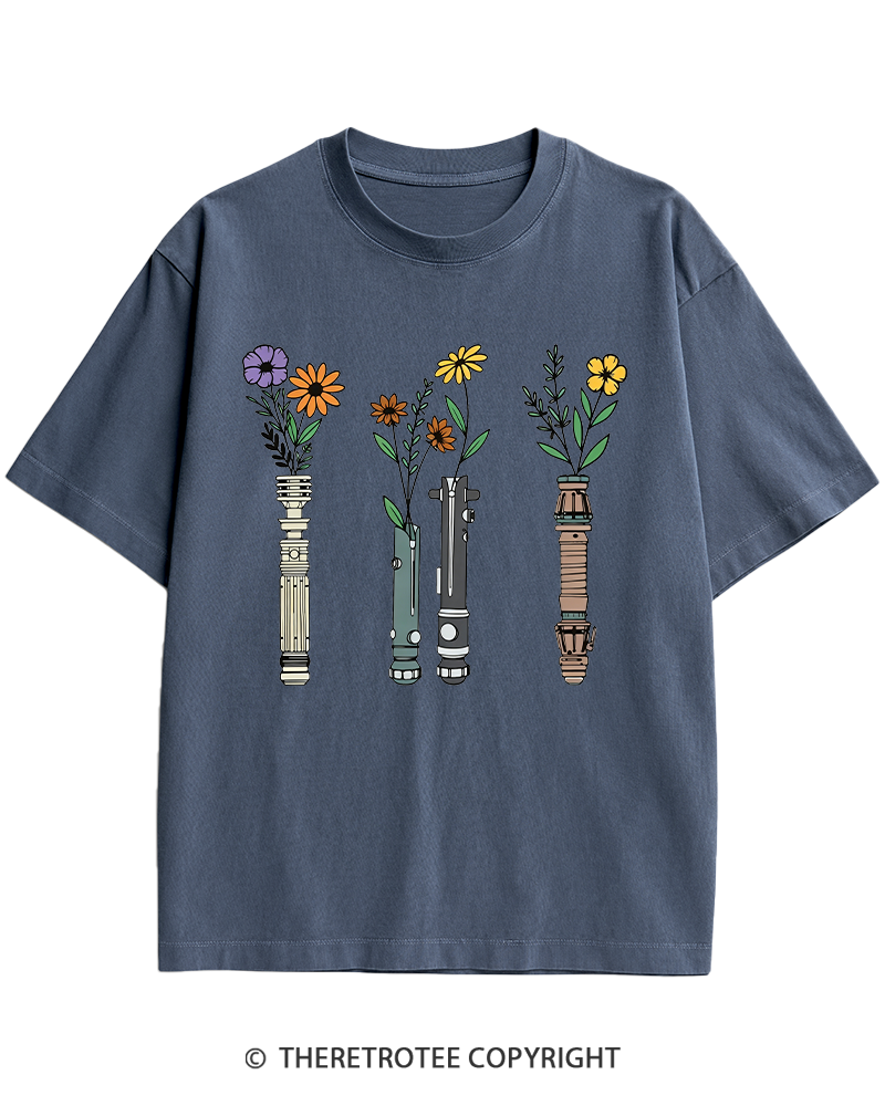 TheRetroTee Floral Lightsaber 1980s Heavy Cotton T-Shirt