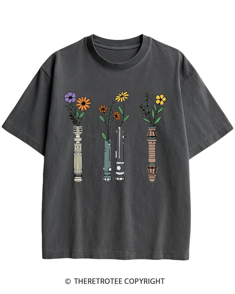 TheRetroTee Floral Lightsaber 1980s Heavy Cotton T-Shirt