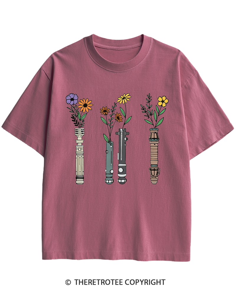 TheRetroTee Floral Lightsaber 1980s Heavy Cotton T-Shirt