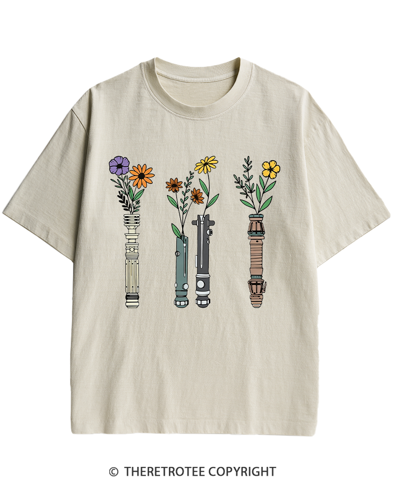 TheRetroTee Floral Lightsaber 1980s Heavy Cotton T-Shirt