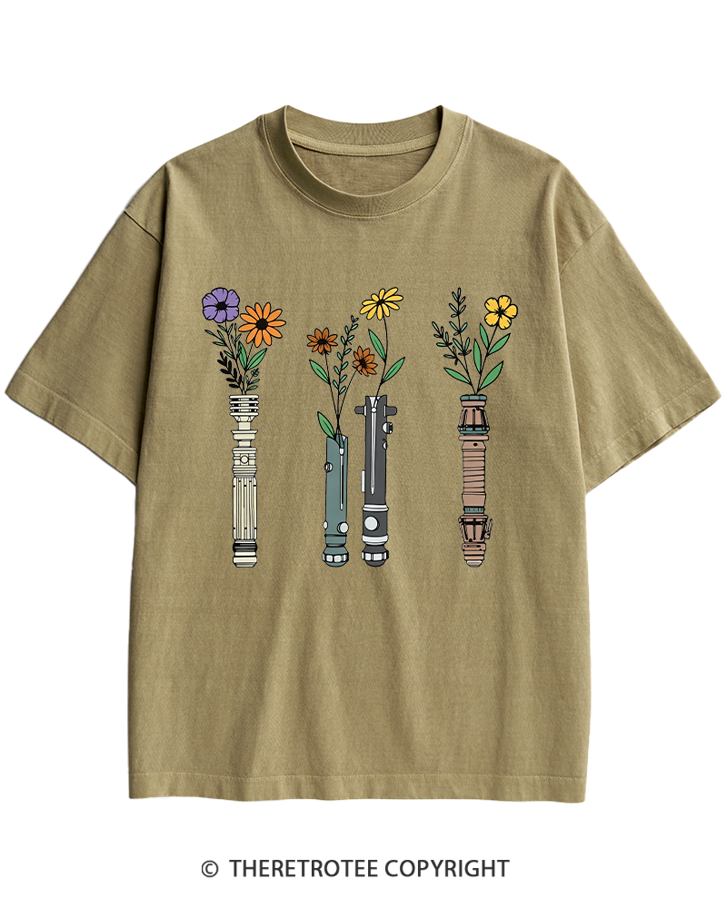 TheRetroTee Floral Lightsaber 1980s Heavy Cotton T-Shirt
