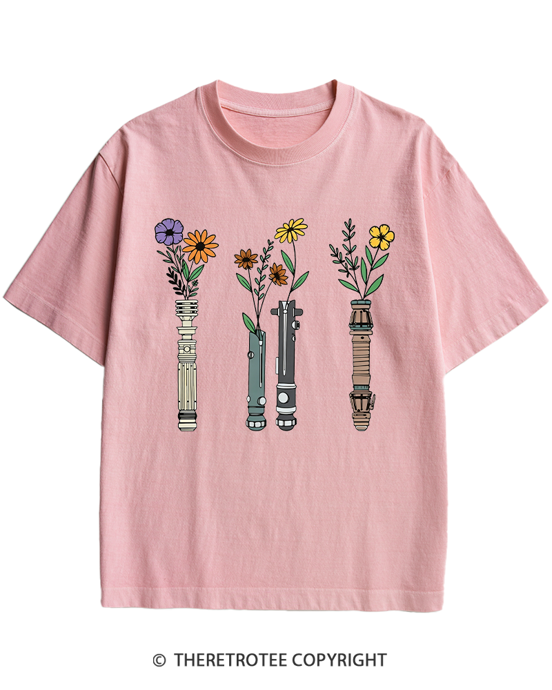 TheRetroTee Floral Lightsaber 1980s Heavy Cotton T-Shirt
