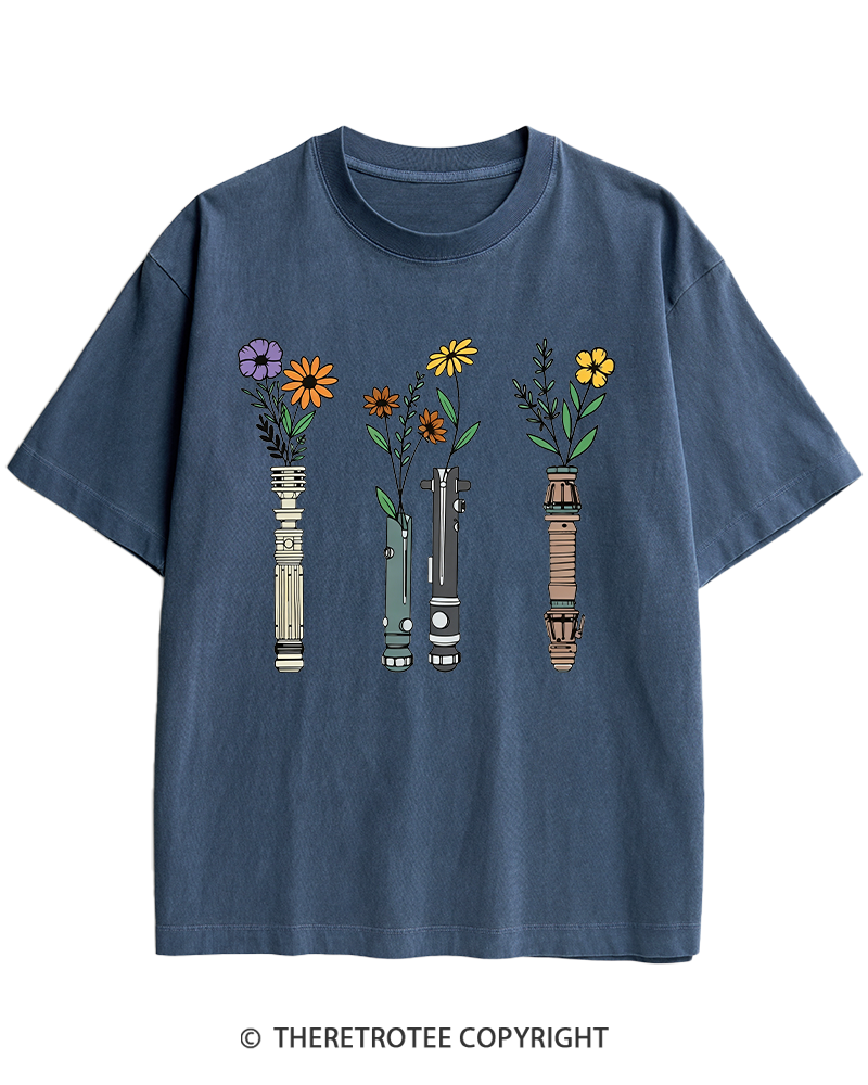 TheRetroTee Floral Lightsaber 1980s Heavy Cotton T-Shirt
