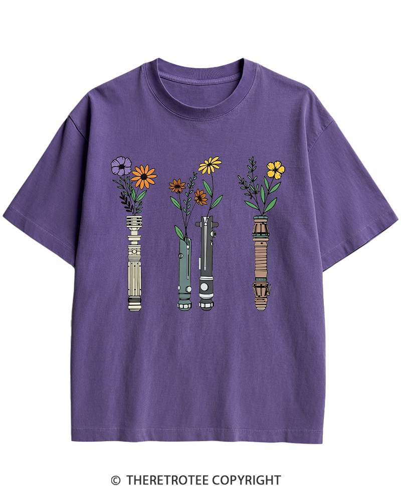 TheRetroTee Floral Lightsaber 1980s Heavy Cotton T-Shirt