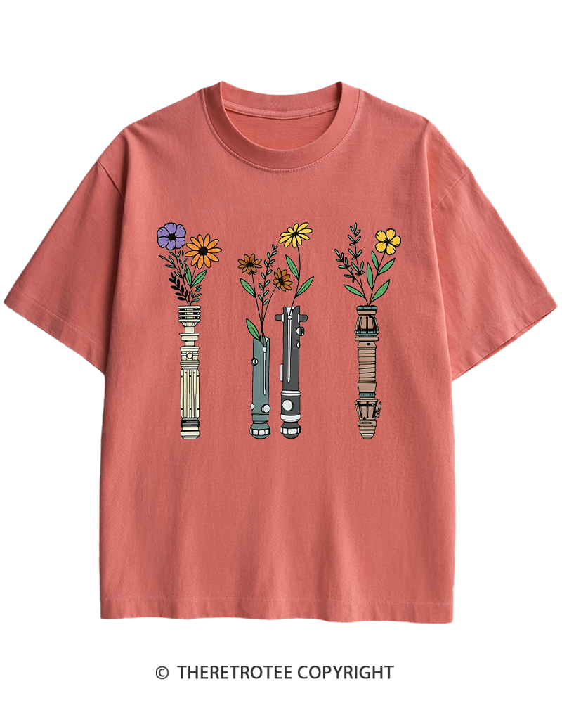 TheRetroTee Floral Lightsaber 1980s Heavy Cotton T-Shirt