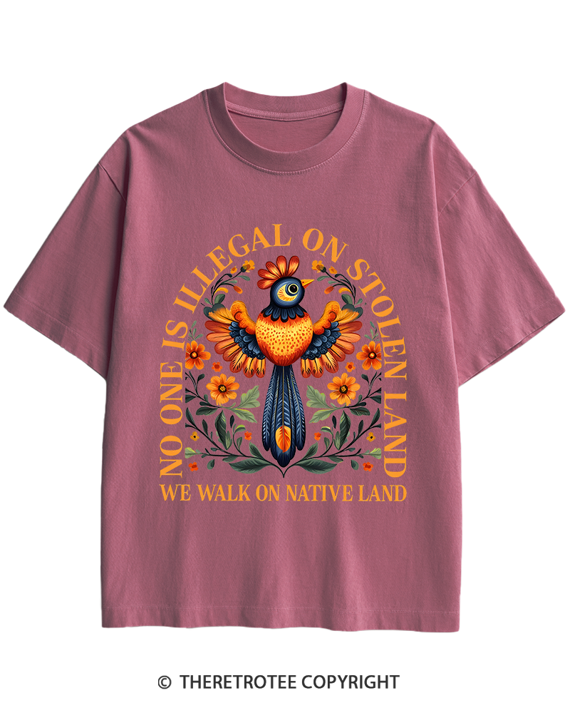 TheRetroTee No One Is Illegal On Stolen Land We Walk On Native Land Heavy Cotton T-Shirt