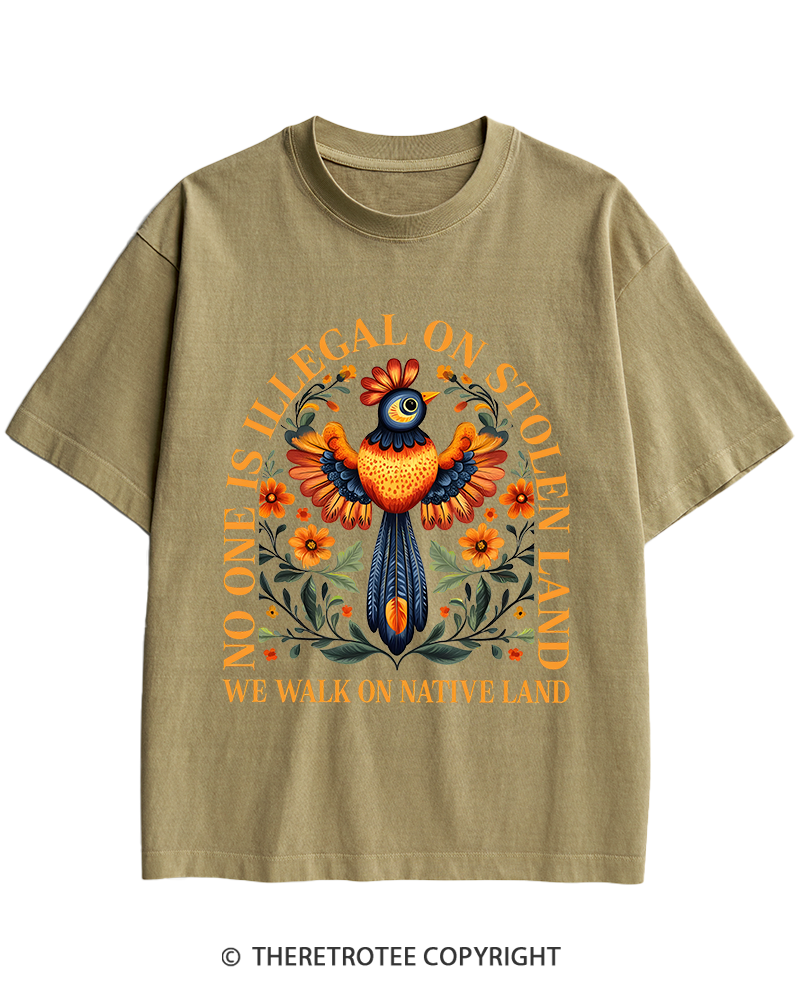 TheRetroTee No One Is Illegal On Stolen Land We Walk On Native Land Heavy Cotton T-Shirt