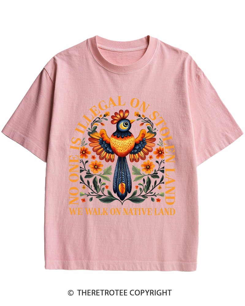 TheRetroTee No One Is Illegal On Stolen Land We Walk On Native Land Heavy Cotton T-Shirt