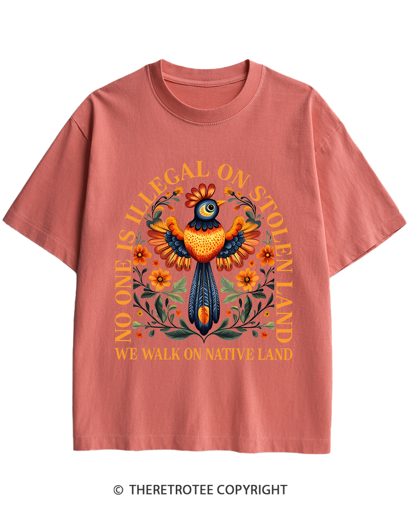 TheRetroTee No One Is Illegal On Stolen Land We Walk On Native Land Heavy Cotton T-Shirt
