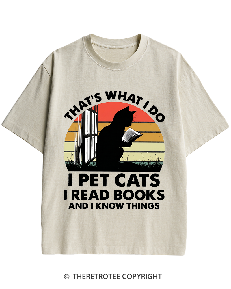 TheRetroTee That's What I Do I Pet Cats I Read Books Vintage Graphic Heavy Cotton T-Shirt