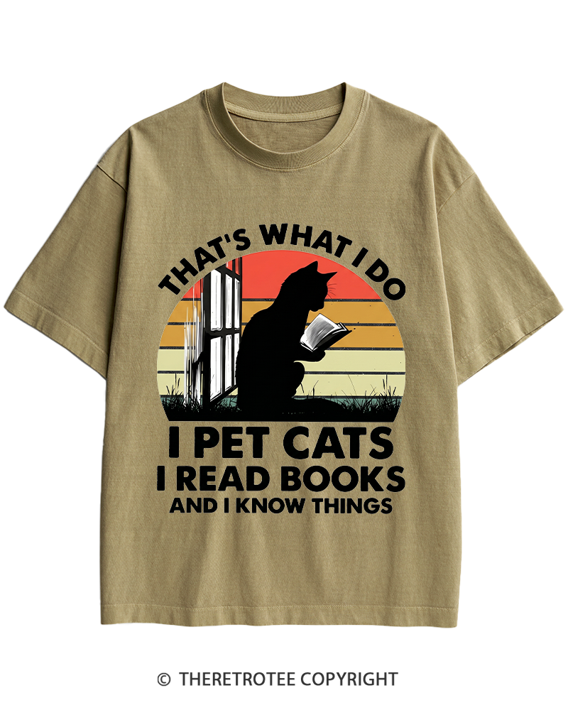 TheRetroTee That's What I Do I Pet Cats I Read Books Vintage Graphic Heavy Cotton T-Shirt
