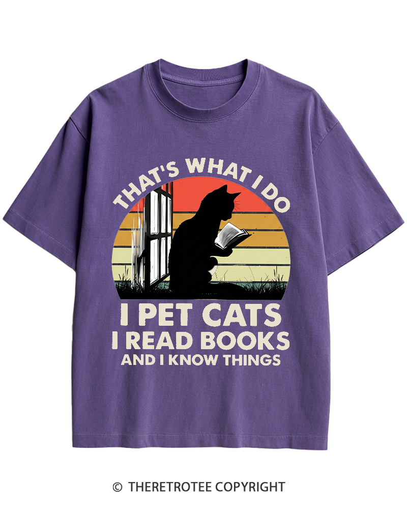 TheRetroTee That's What I Do I Pet Cats I Read Books Vintage Graphic Heavy Cotton T-Shirt