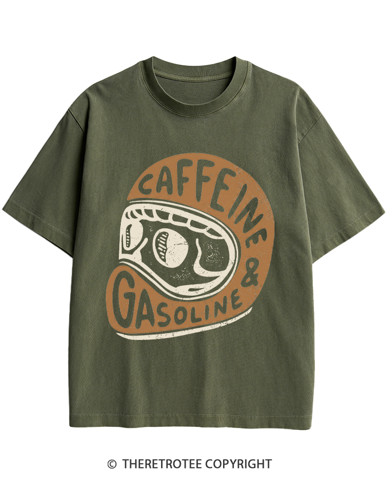 TheRetroTee Caffeine & Gasoline 1980s Heavy Cotton T-Shirt