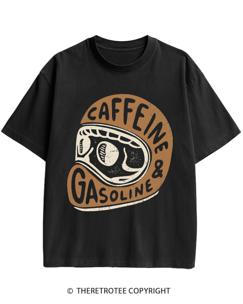TheRetroTee Caffeine & Gasoline 1980s Heavy Cotton T-Shirt