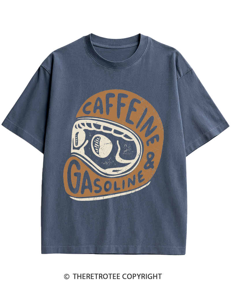 TheRetroTee Caffeine & Gasoline 1980s Heavy Cotton T-Shirt