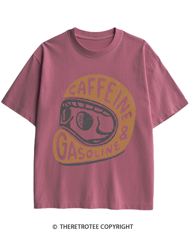 TheRetroTee Caffeine & Gasoline 1980s Heavy Cotton T-Shirt