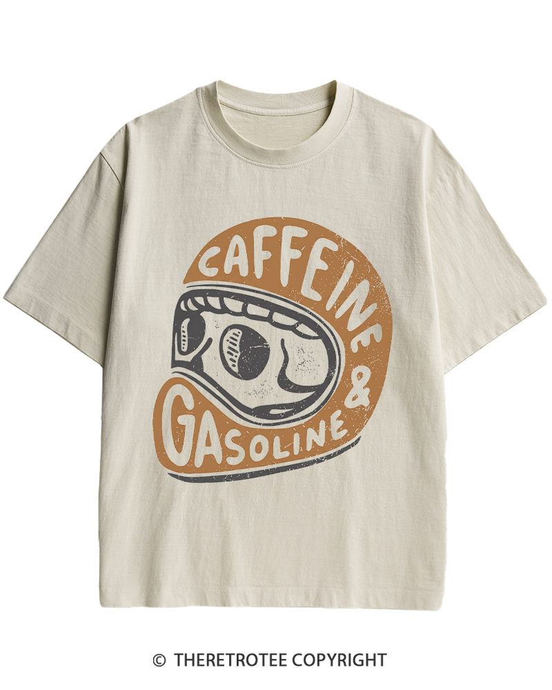 TheRetroTee Caffeine & Gasoline 1980s Heavy Cotton T-Shirt