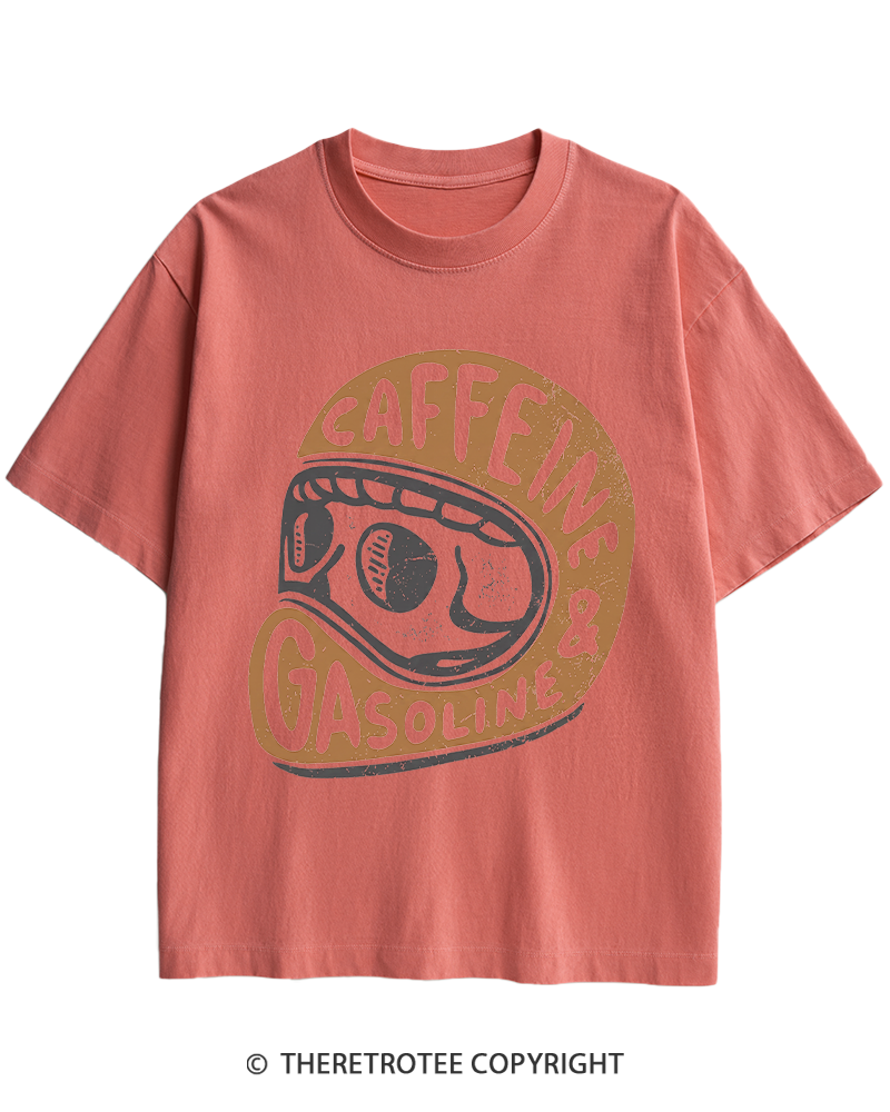 TheRetroTee Caffeine & Gasoline 1980s Heavy Cotton T-Shirt