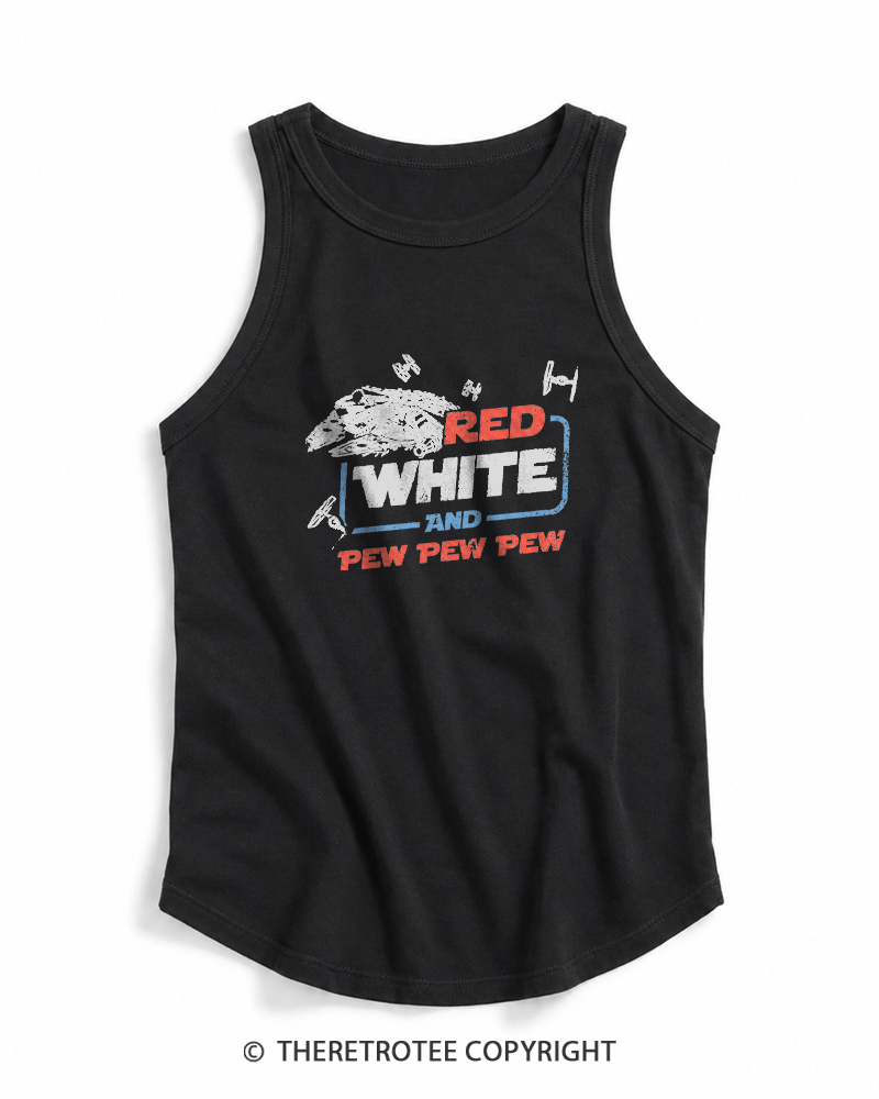 TheRetroTee Red White And Pew Pew Pew 1980s Tank Top