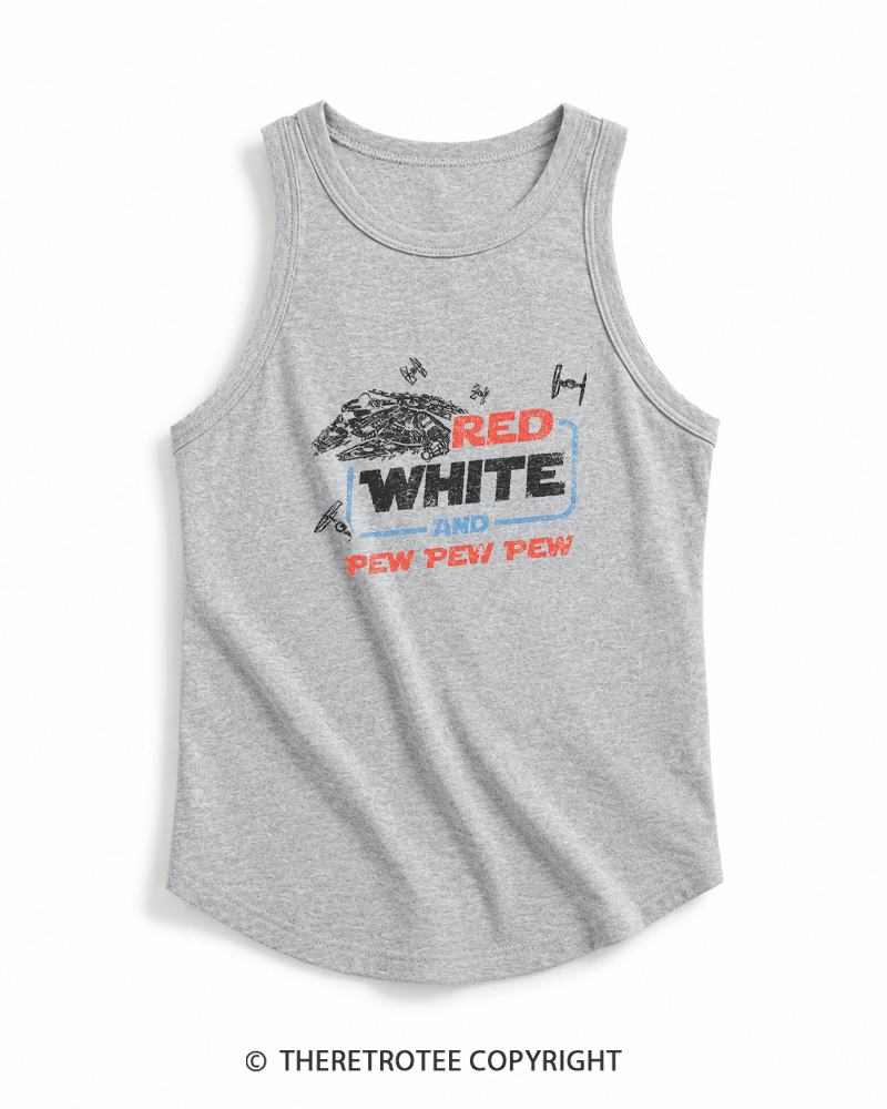 TheRetroTee Red White And Pew Pew Pew 1980s Tank Top