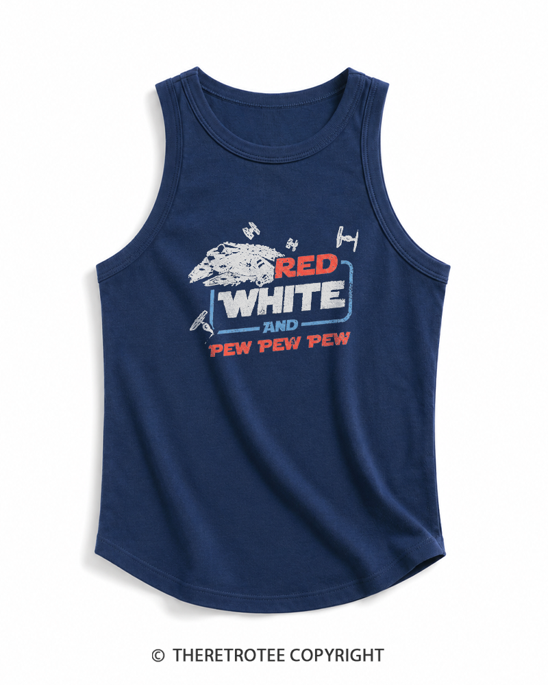 TheRetroTee Red White And Pew Pew Pew 1980s Tank Top