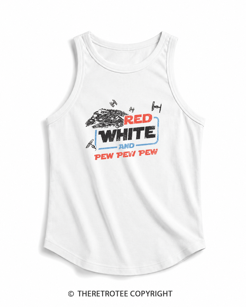 TheRetroTee Red White And Pew Pew Pew 1980s Tank Top