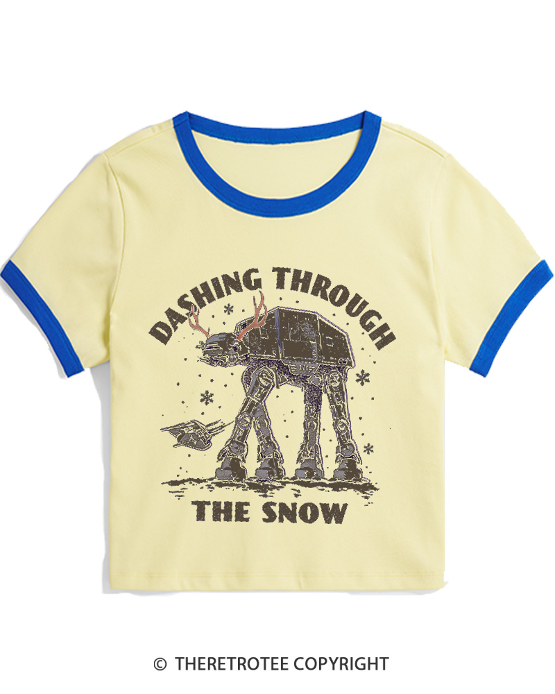 TheRetroTee Dashing Through The Snow 1980s Christmas Women Ringer T-shirt