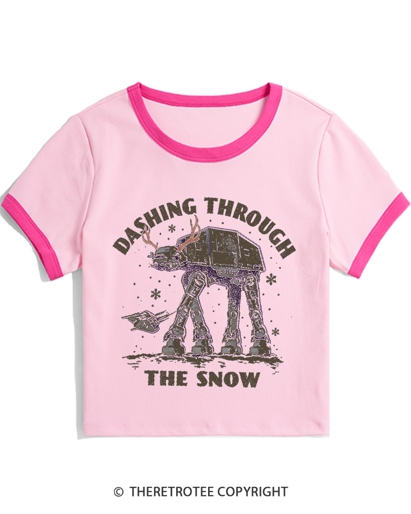 TheRetroTee Dashing Through The Snow 1980s Christmas Women Ringer T-shirt