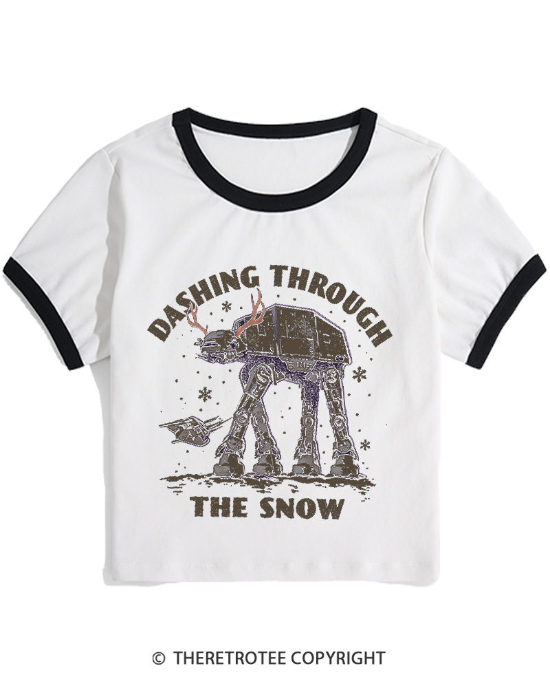 TheRetroTee Dashing Through The Snow 1980s Christmas Women Ringer T-shirt