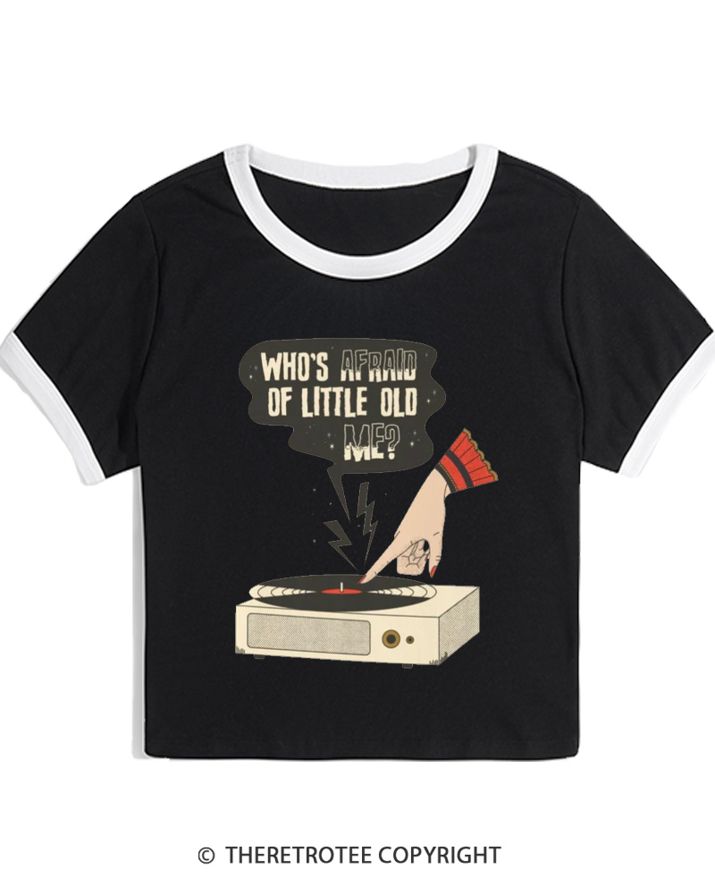 TheRetroTee Who's Afraid Of Little Old Me 1970s Women Ringer T-shirt
