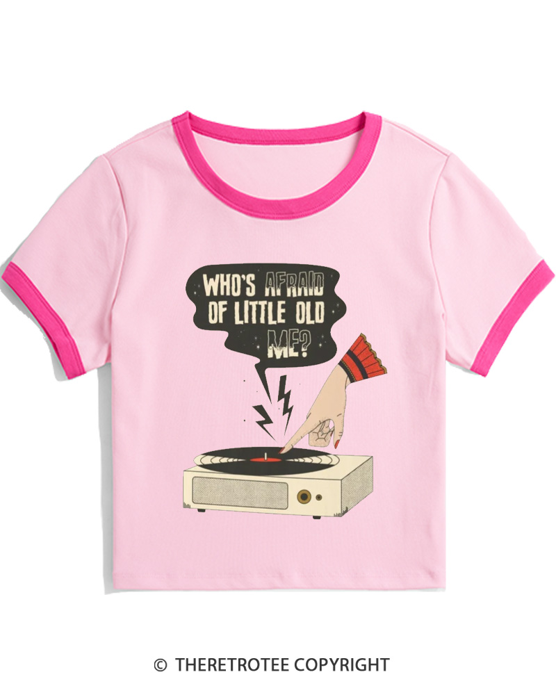 TheRetroTee Who's Afraid Of Little Old Me 1970s Women Ringer T-shirt