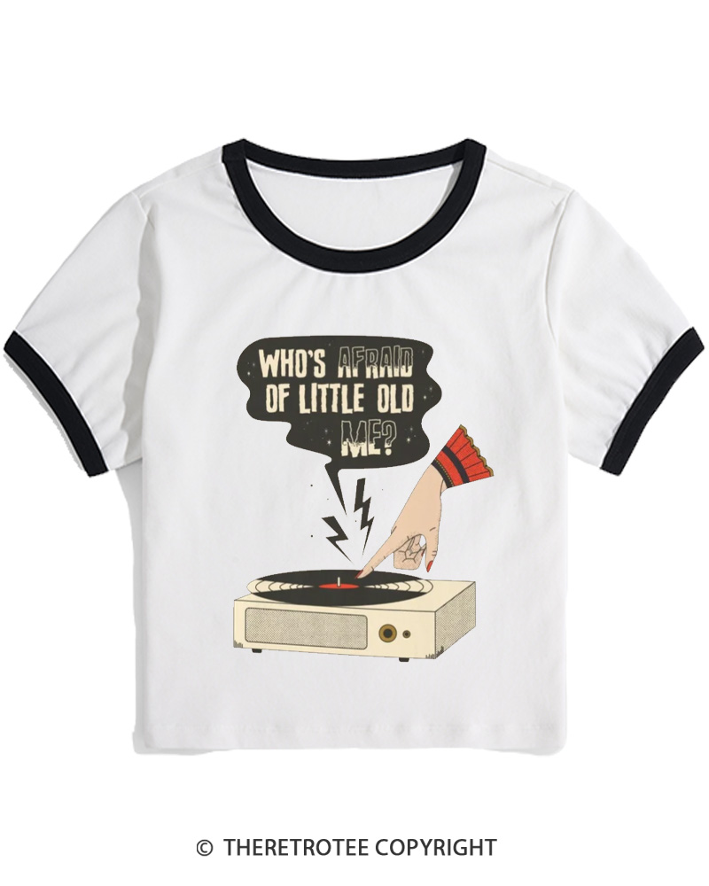 TheRetroTee Who's Afraid Of Little Old Me 1970s Women Ringer T-shirt