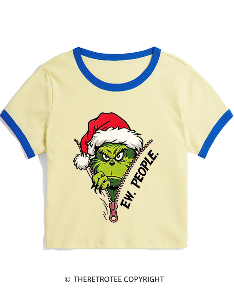 TheRetroTee Ew People Grinch 1960s Christmas Women Ringer T-shirt