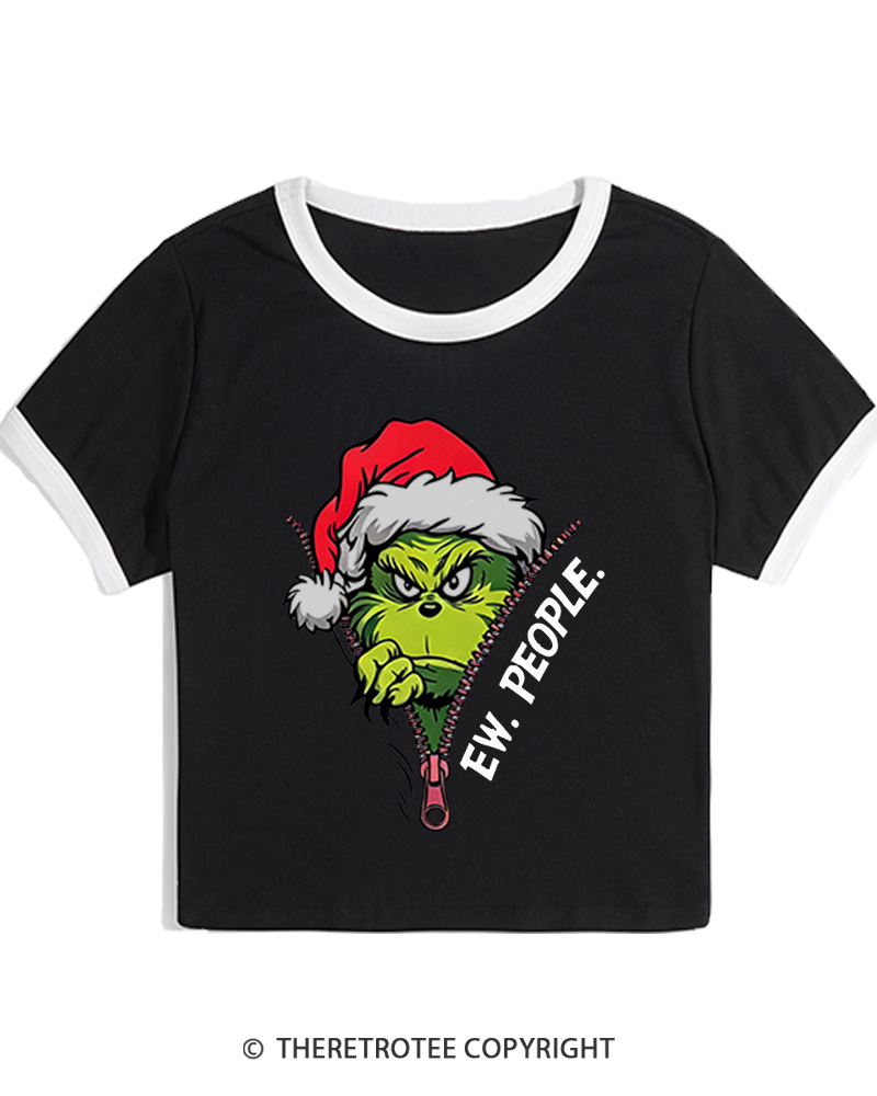 TheRetroTee Ew People Grinch 1960s Christmas Women Ringer T-shirt