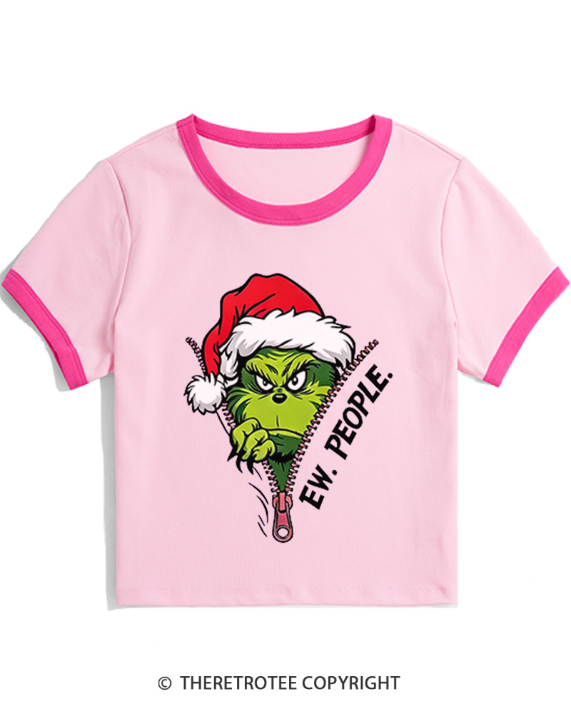 TheRetroTee Ew People Grinch 1960s Christmas Women Ringer T-shirt