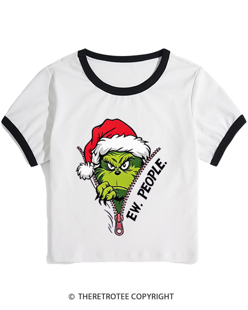 TheRetroTee Ew People Grinch 1960s Christmas Women Ringer T-shirt