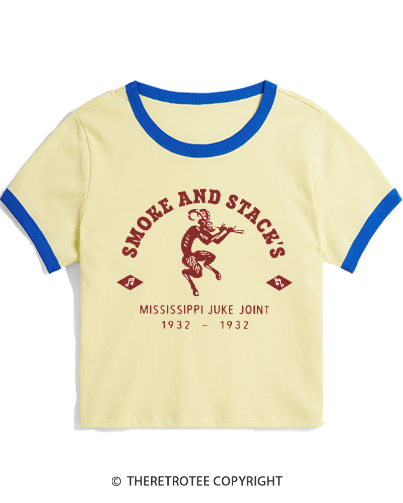 TheRetroTee Smoke & Stack's Juke Joint 1930s Women Ringer T-shirt