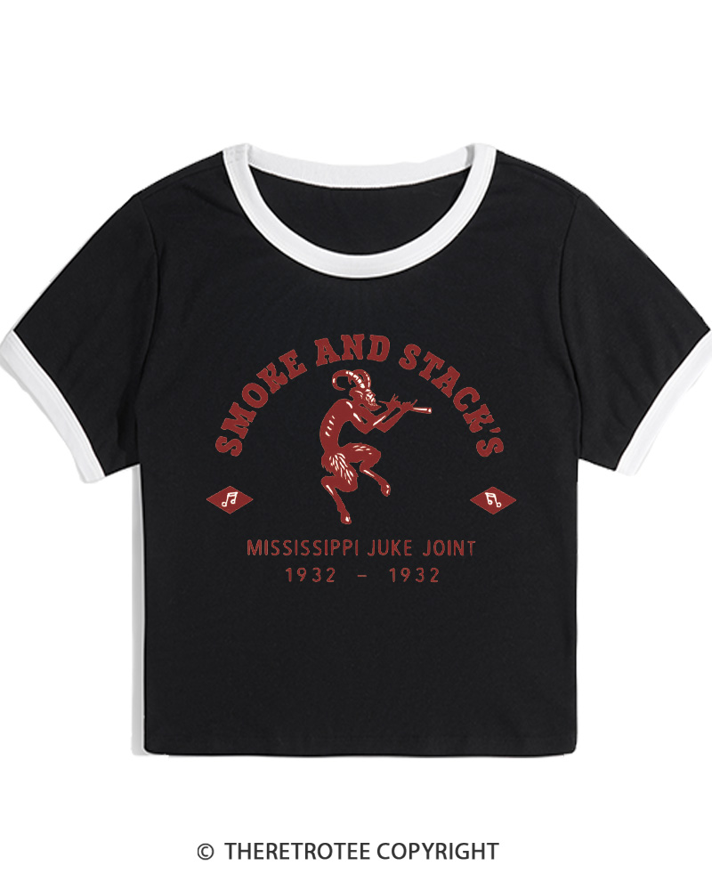 TheRetroTee Smoke & Stack's Juke Joint 1930s Women Ringer T-shirt