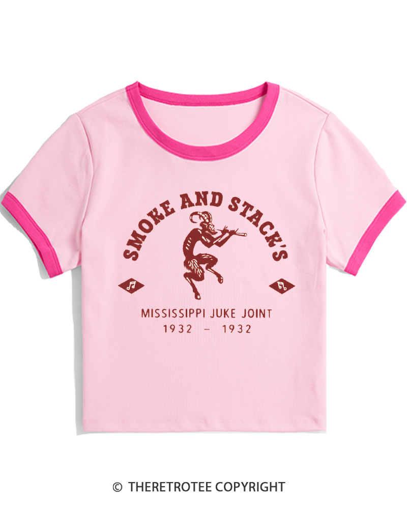 TheRetroTee Smoke & Stack's Juke Joint 1930s Women Ringer T-shirt