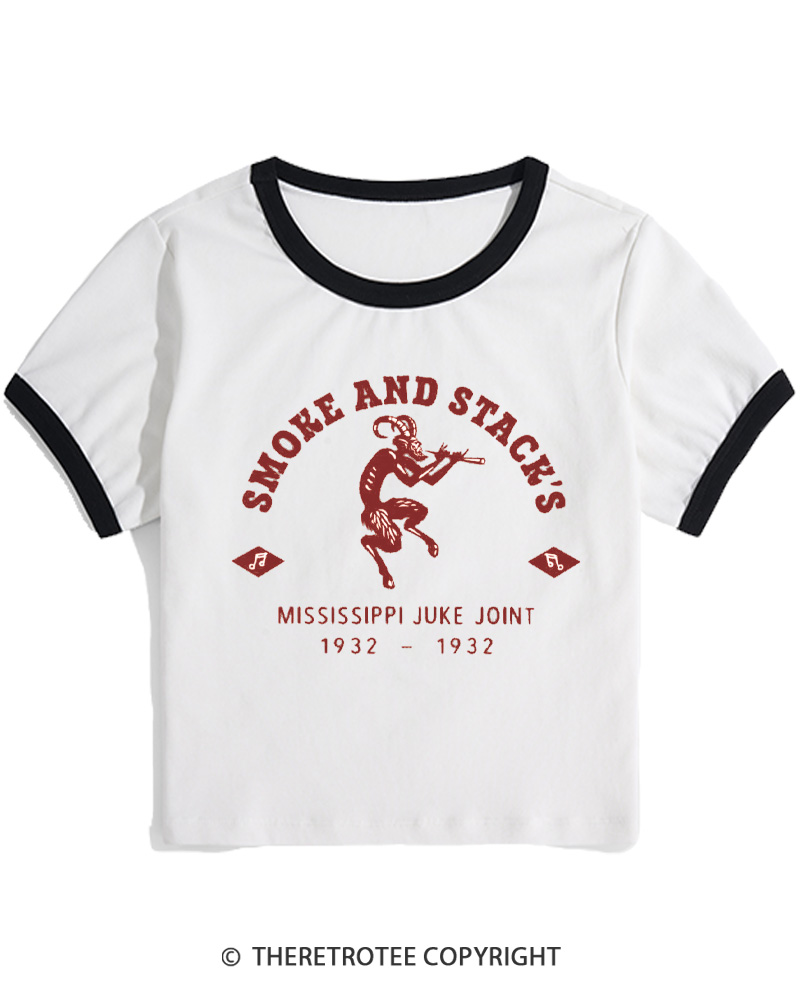 TheRetroTee Smoke & Stack's Juke Joint 1930s Women Ringer T-shirt
