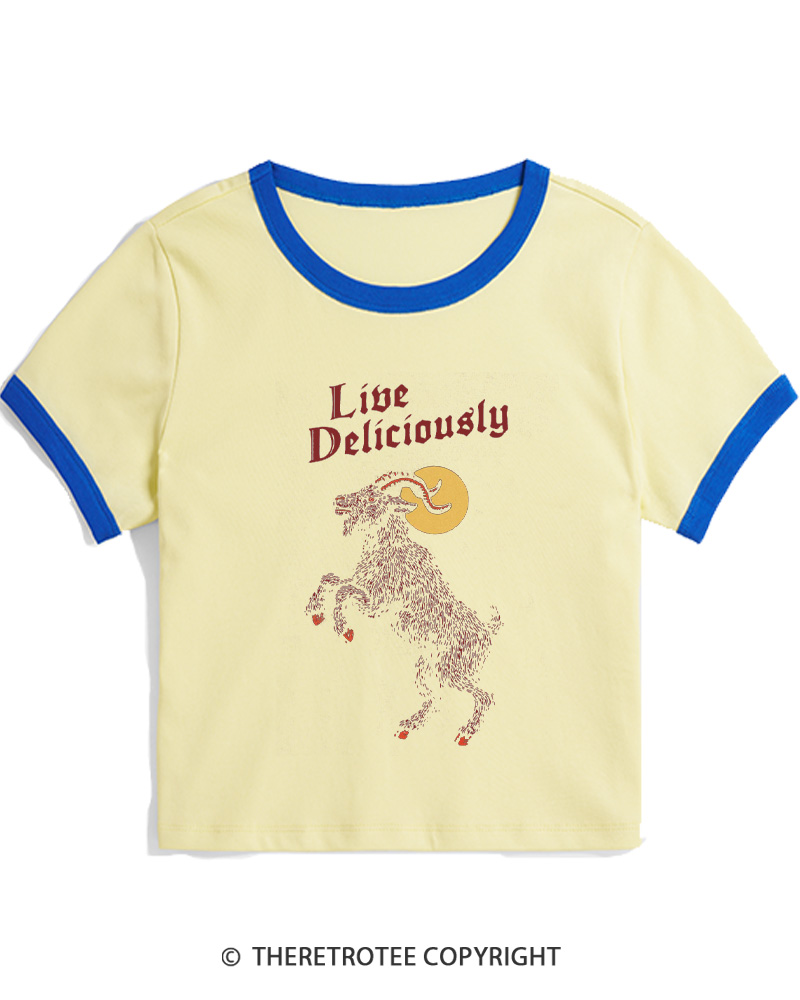 TheRetroTee Live Deliciously 1990s Women Ringer T-shirt