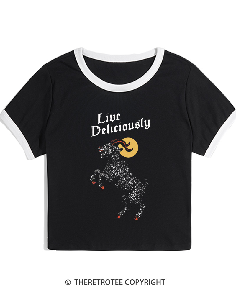 TheRetroTee Live Deliciously 1990s Women Ringer T-shirt