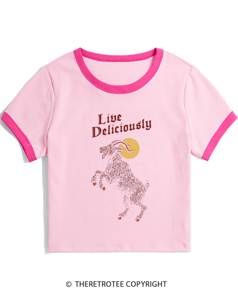 TheRetroTee Live Deliciously 1990s Women Ringer T-shirt
