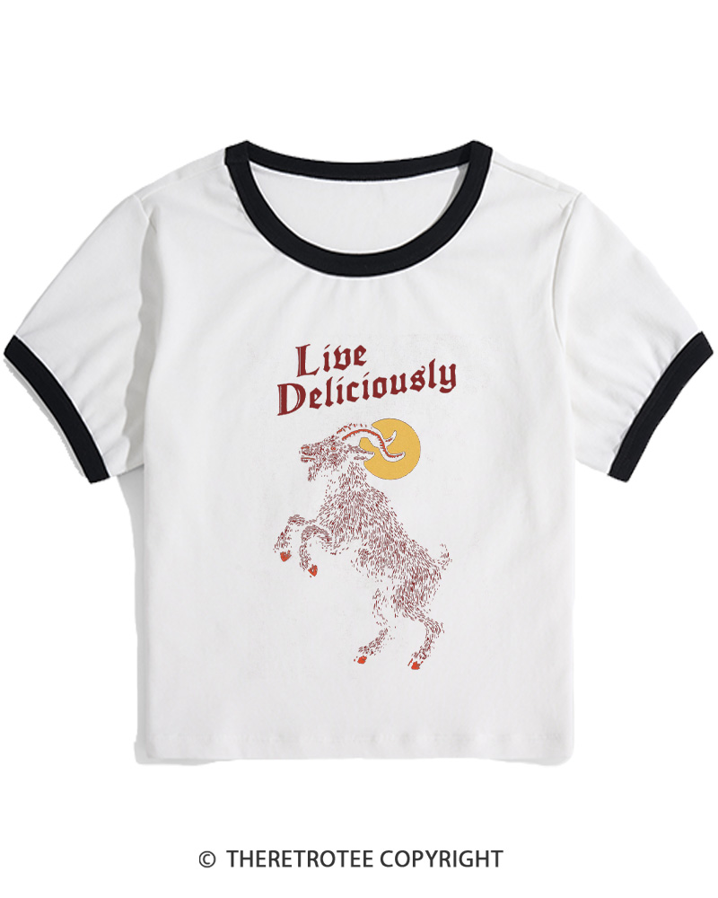 TheRetroTee Live Deliciously 1990s Women Ringer T-shirt