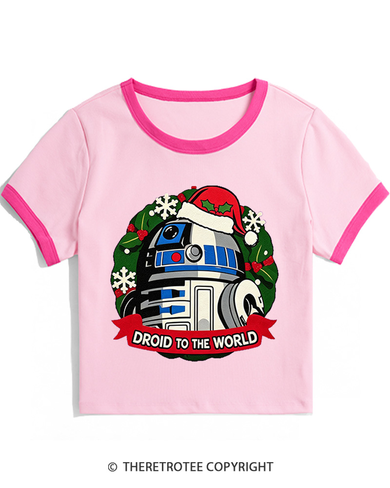 TheRetroTee Joy to the World 1970s Christmas Women Ringer T-shirt