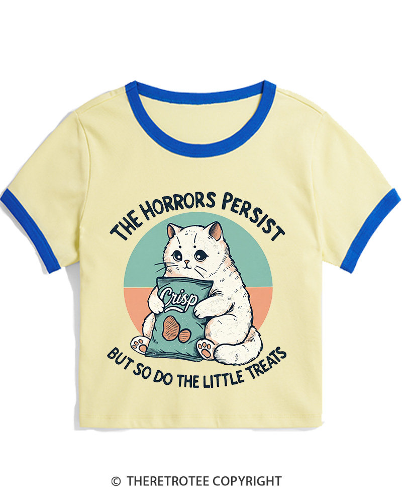 TheRetroTee The Horrors Persist 1990s Women's Ringer T-shirt