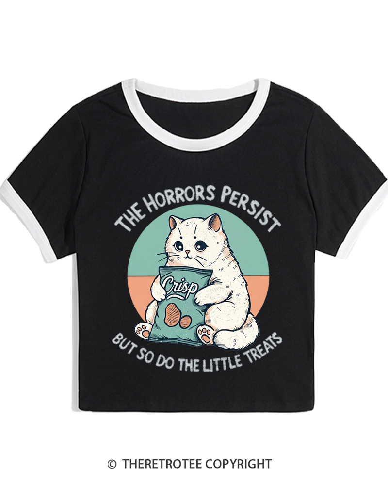 TheRetroTee The Horrors Persist 1990s Women's Ringer T-shirt