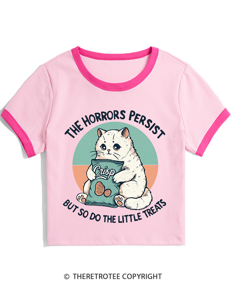 TheRetroTee The Horrors Persist 1990s Women's Ringer T-shirt