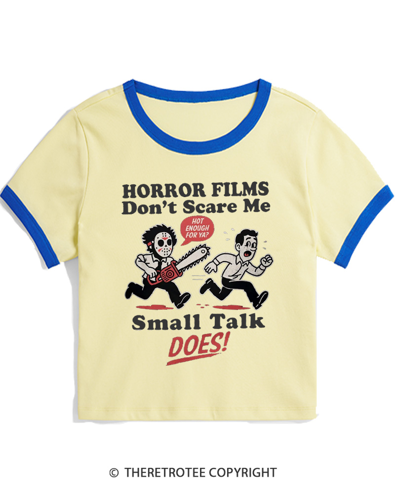 TheRetroTee Horror Small Talk 1980s Women Ringer T-shirt