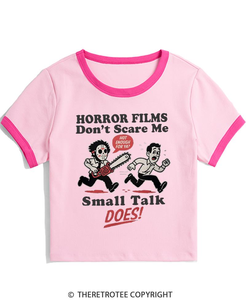 TheRetroTee Horror Small Talk 1980s Women Ringer T-shirt